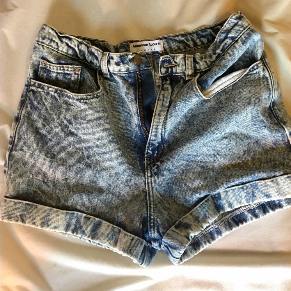 American apparel high waist acid wash jean shorts
